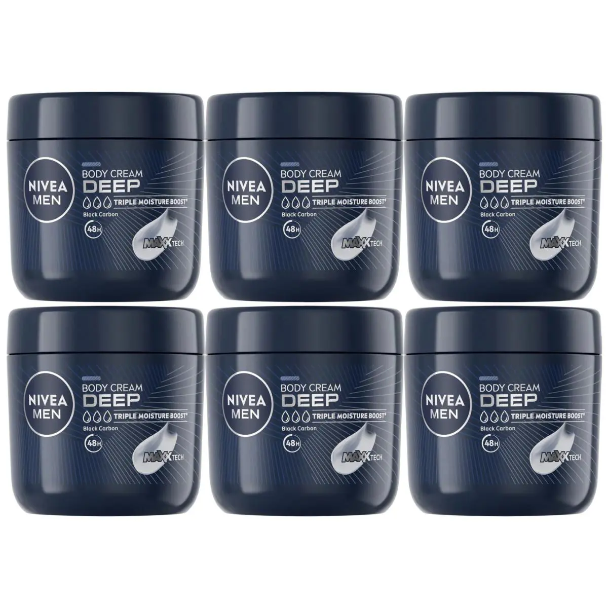 Nivea Men Deep Black Carbon 48 Hour Body Cream 13.5oz 400ml Pack of 6
