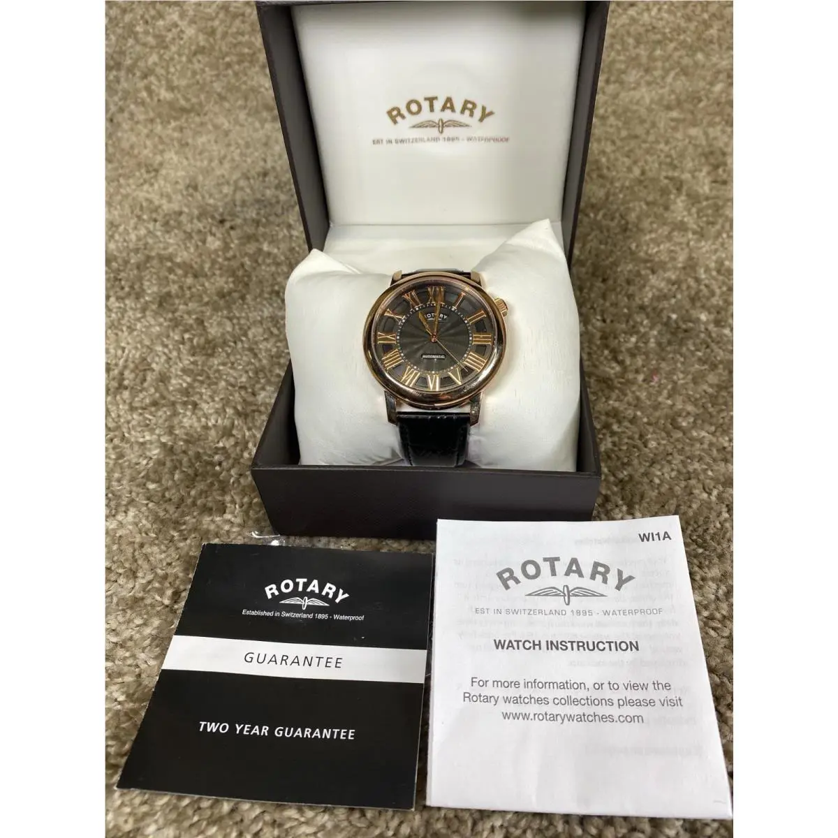 Automatic Men`s Gold Watch Black Leather Strap GLE000012/10 by Rotary
