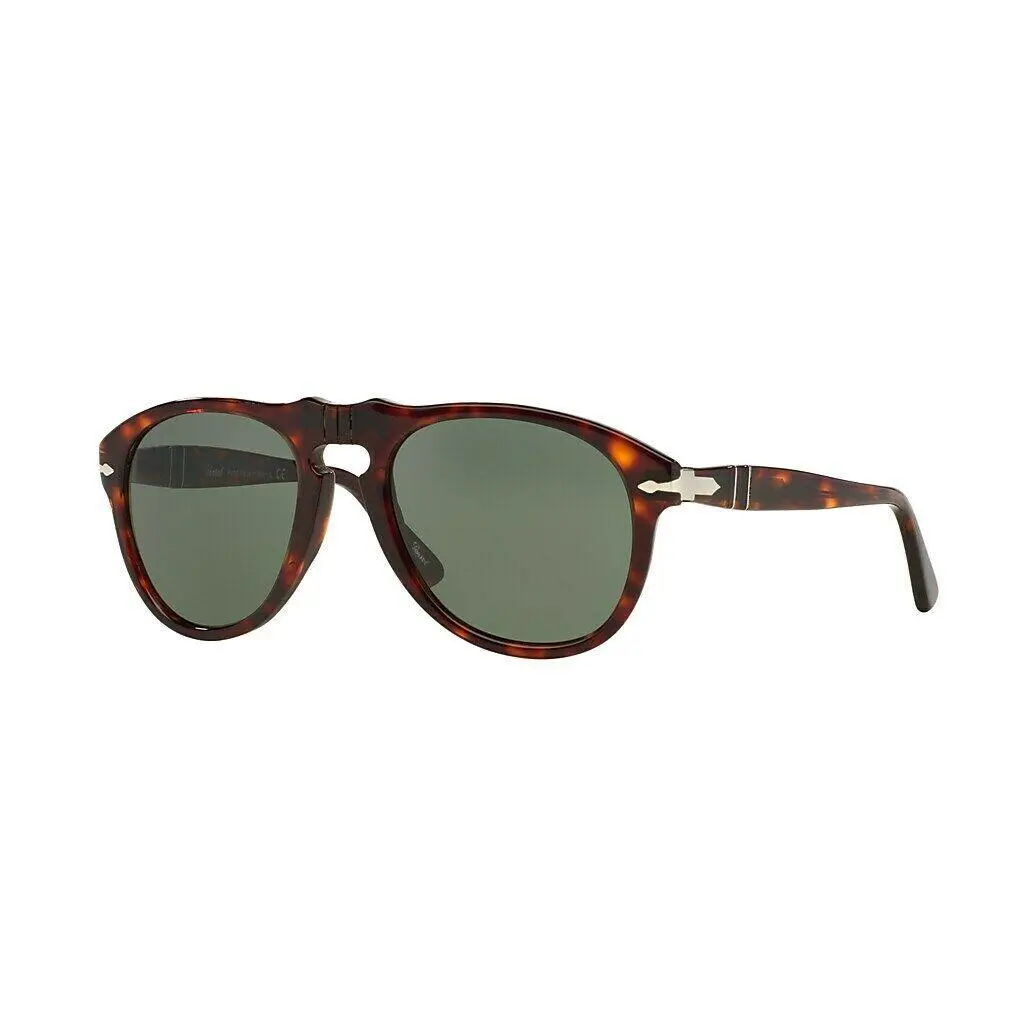 Persol PO0649 24/31 54 Havana Green Pilot Mens Sunglasses 54 mm - Frame: Brown, Lens: Green