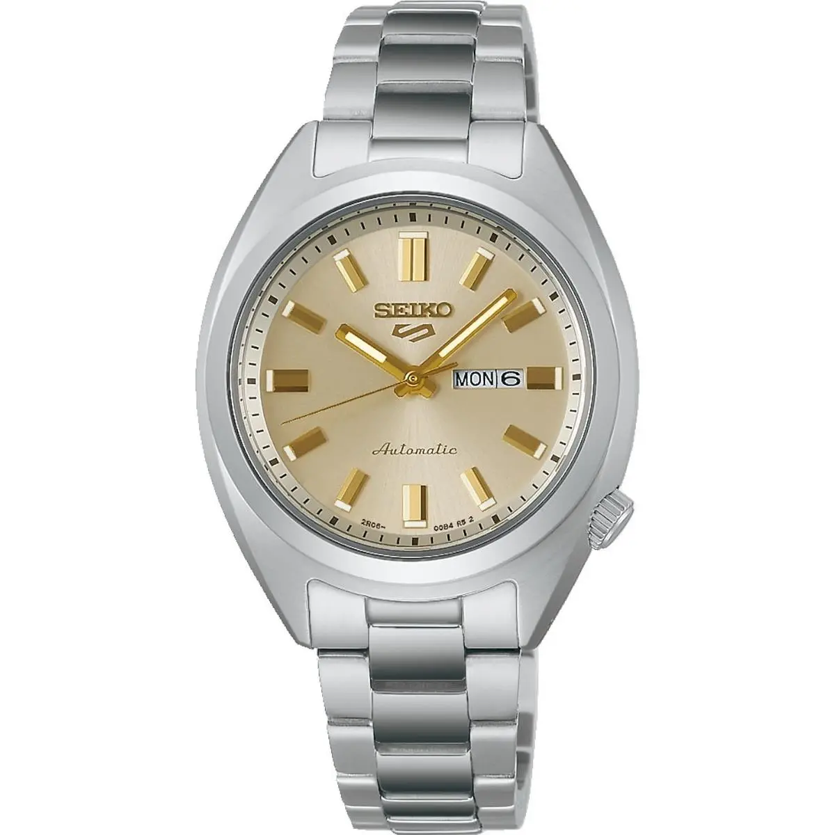 Seiko 5 Sports Snxs Series 32mm Gold Dial Stainless Steel Watch SRE023 - Dial: Gold, Band: Silver