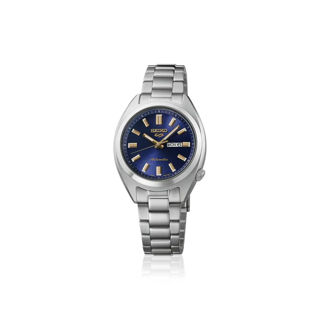 Seiko SRE021 5 Sports 32 mm Stainless Steel Blue Dial Automatic Women`s Watch - Dial: Blue, Band: Silver, Bezel: Silver