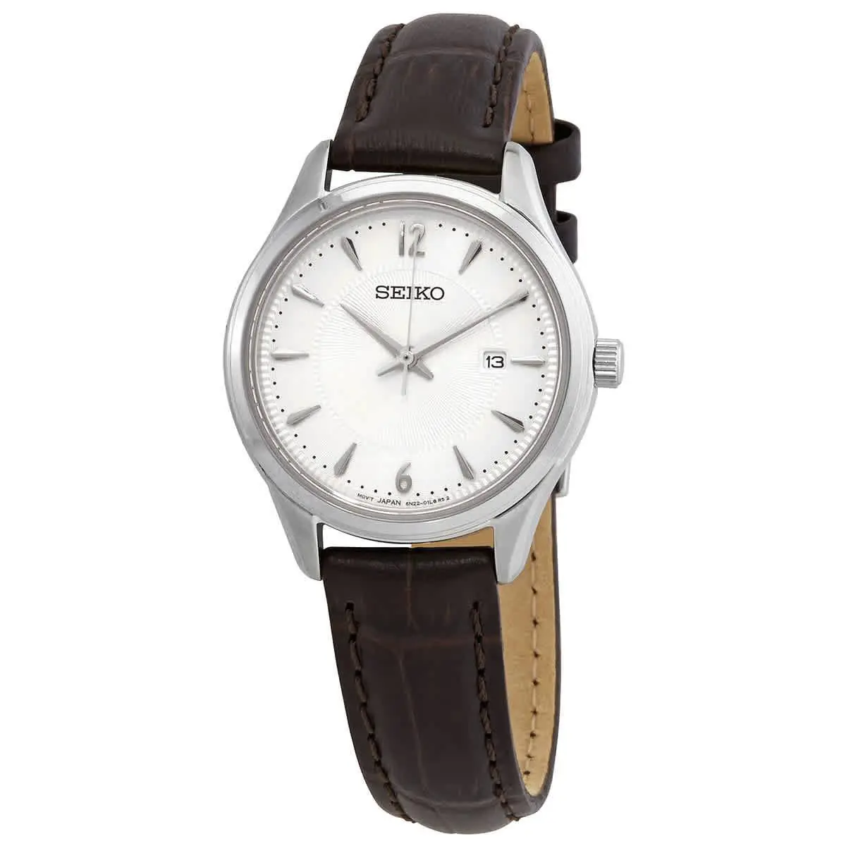 Seiko Essentials Noble Quartz Silver Dial Ladies Watch SUR427 - Silver, Dial: Silver, Band: Brown