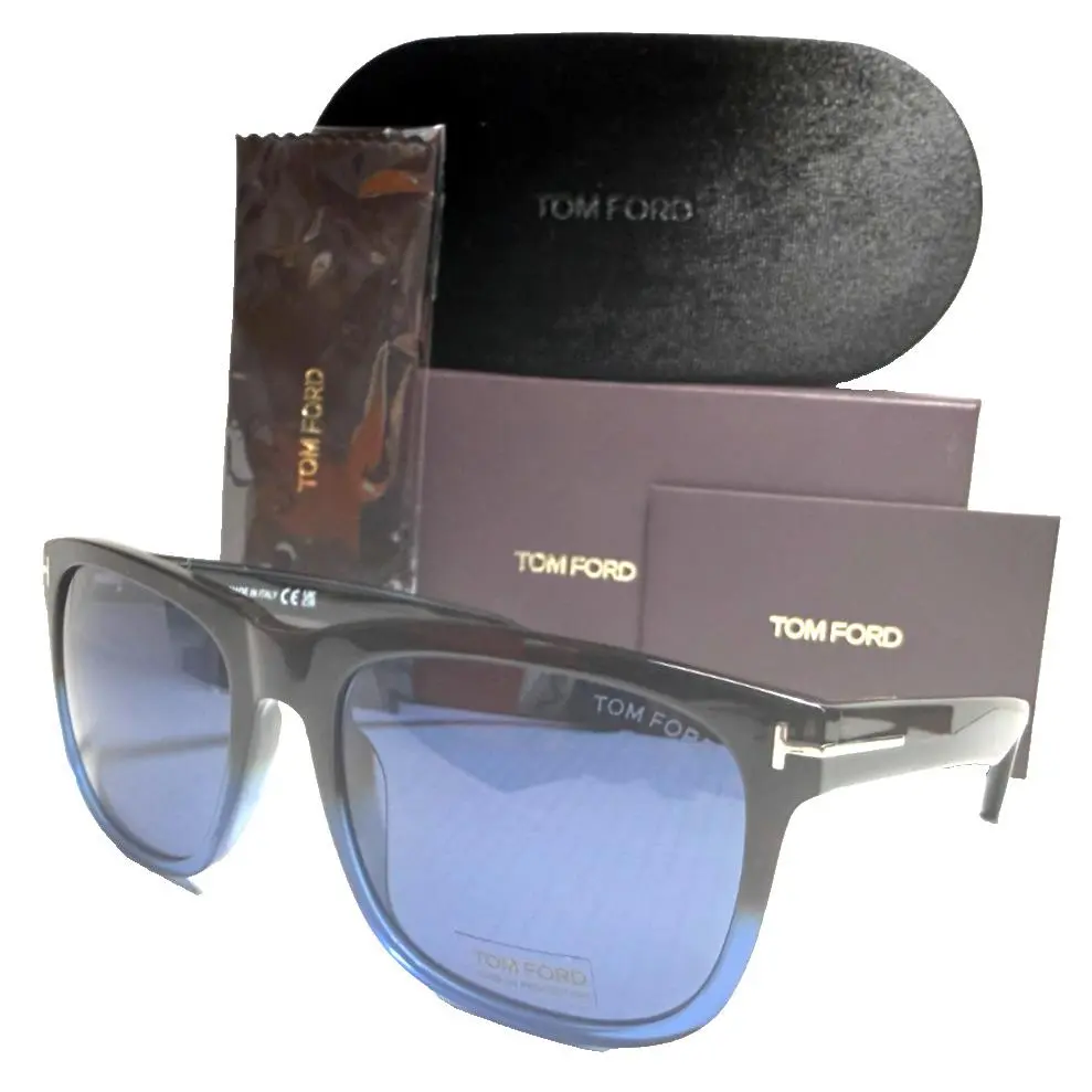 Tom Ford Stephenson TF775 55V Shiny Black W/blue Lens Sunglasses 56-19 - Frame: SHINY BLACK SILVER, Lens: Blue