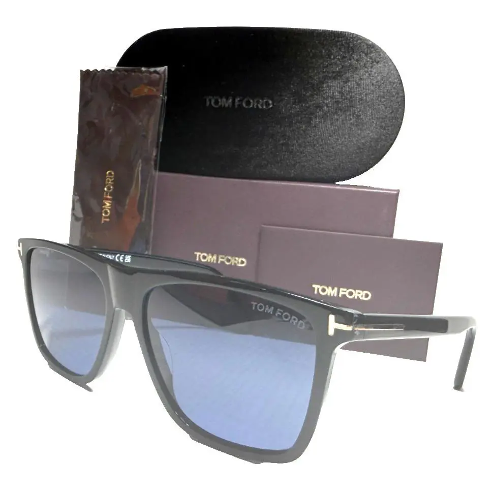 Tom Ford Fletcher TF832 01V Shiny Black W/blue Lenses Sunglasses 57-15