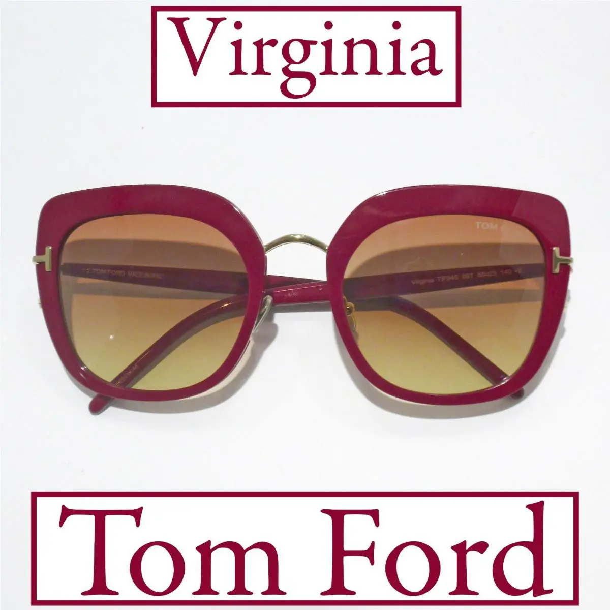 Tom Ford Virginia TF945 66T Sunglasses Women`s Shiny Red Frame Brown Lens 140mm