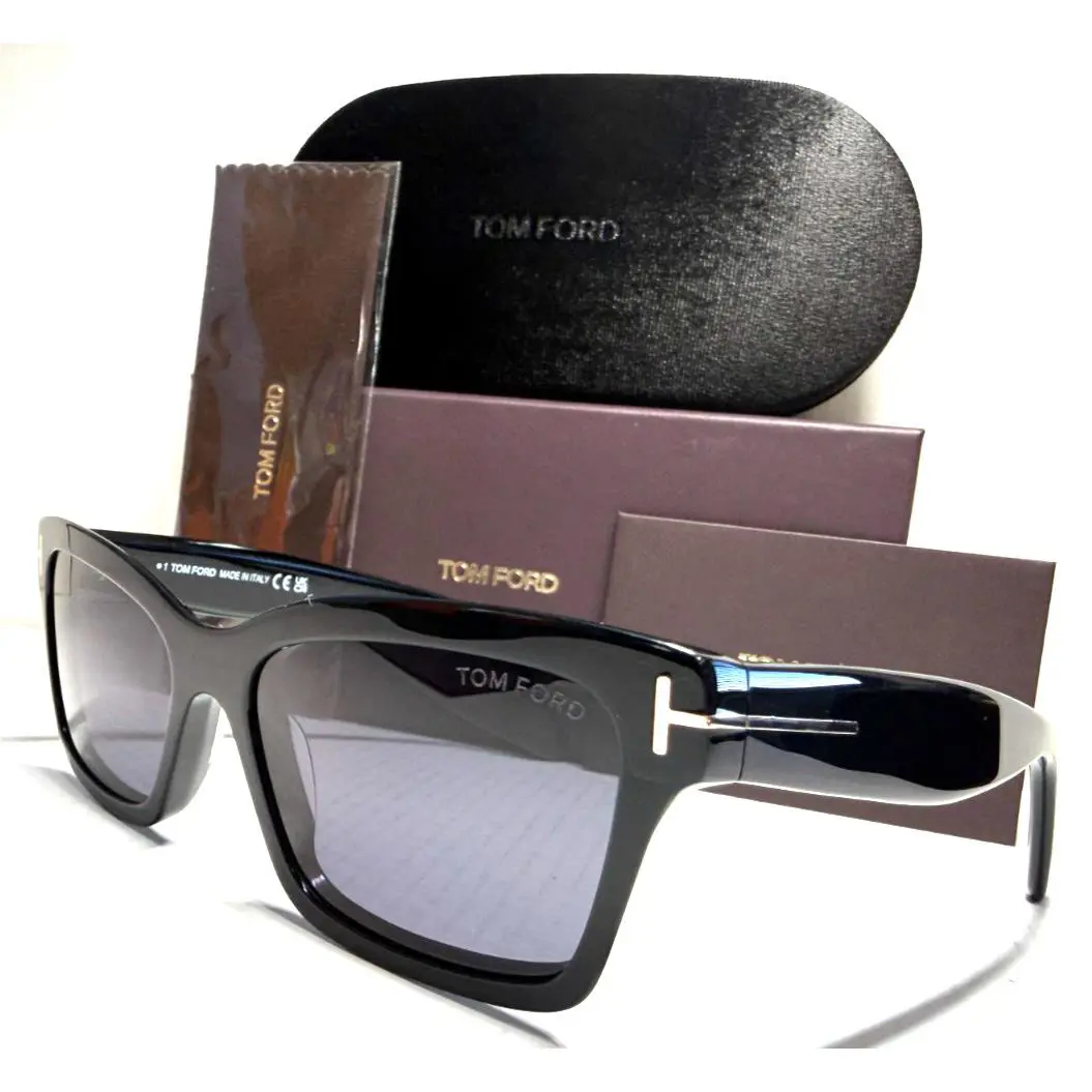 Tom Ford Mikel TF1085 01A Shiny Black with Blue Lens Sunglasses 54-17