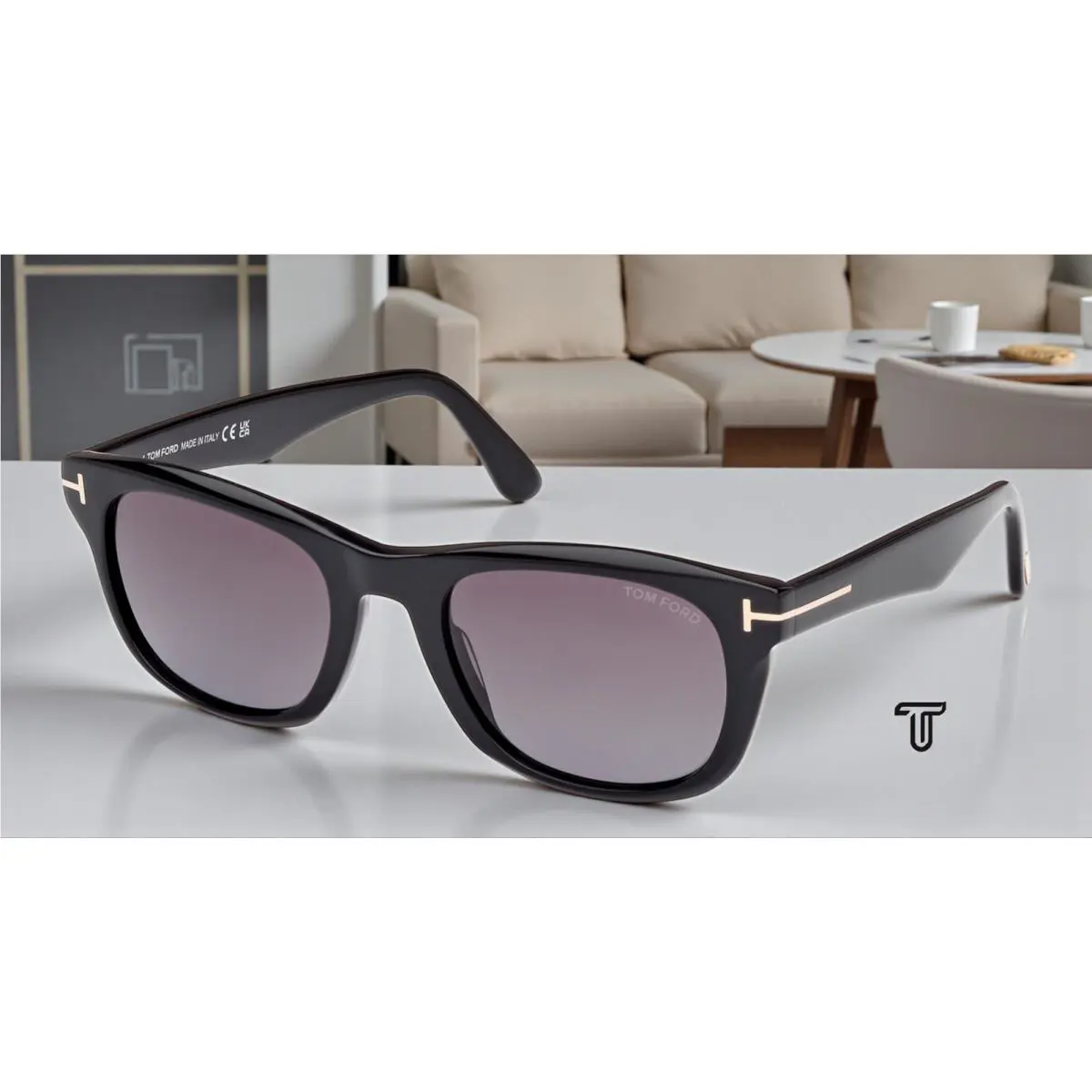 Tom Ford Kendel FT1076 01B Shiny Black Gradient Smoke 54 mm Men`s Sunglasses