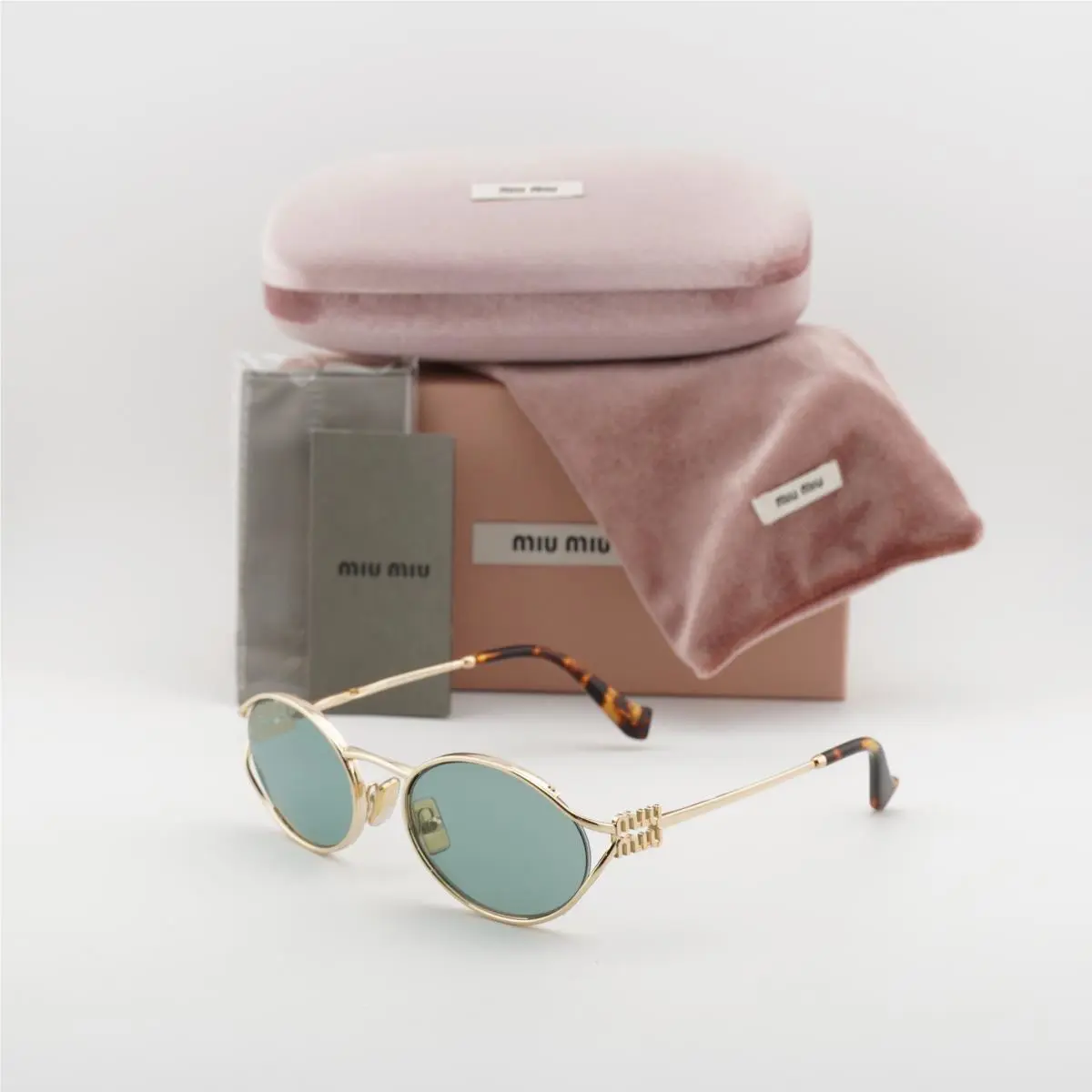 Miu Miu MU52YS 5AK04M Gold/green Mirror Internal Silver 54-21-125 Sunglasses