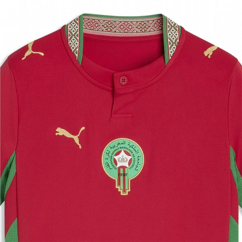 Puma clothing - PUMA Morocco Home Henley Neck Short Sleeve Soccer Jersey Youth - 78332101 - Red 1