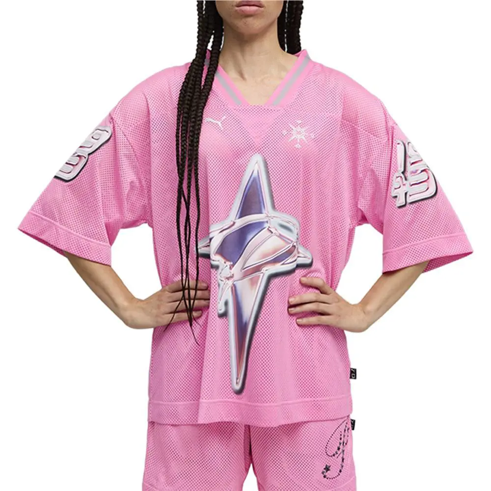 Puma clothing - PUMA Shooting Stars V Neck Short Sleeve Jersey - 63285101 - Pink 7