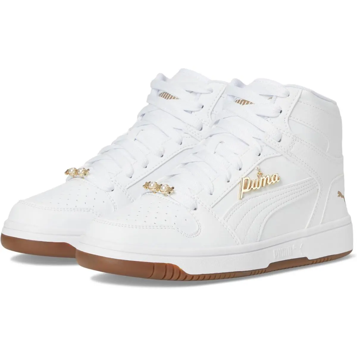 Puma Unisex-child Rebound Layup Mid Shoes - White-White-Gold Ss25