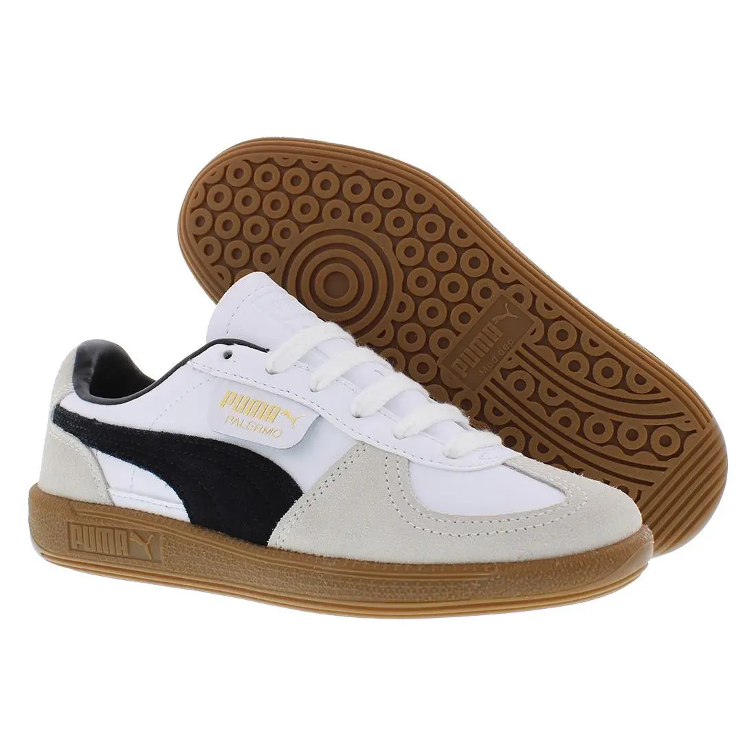 Puma Palermo Leather GS Boys Shoes Size 4 Color: Puma White/vapor Gray/gum
