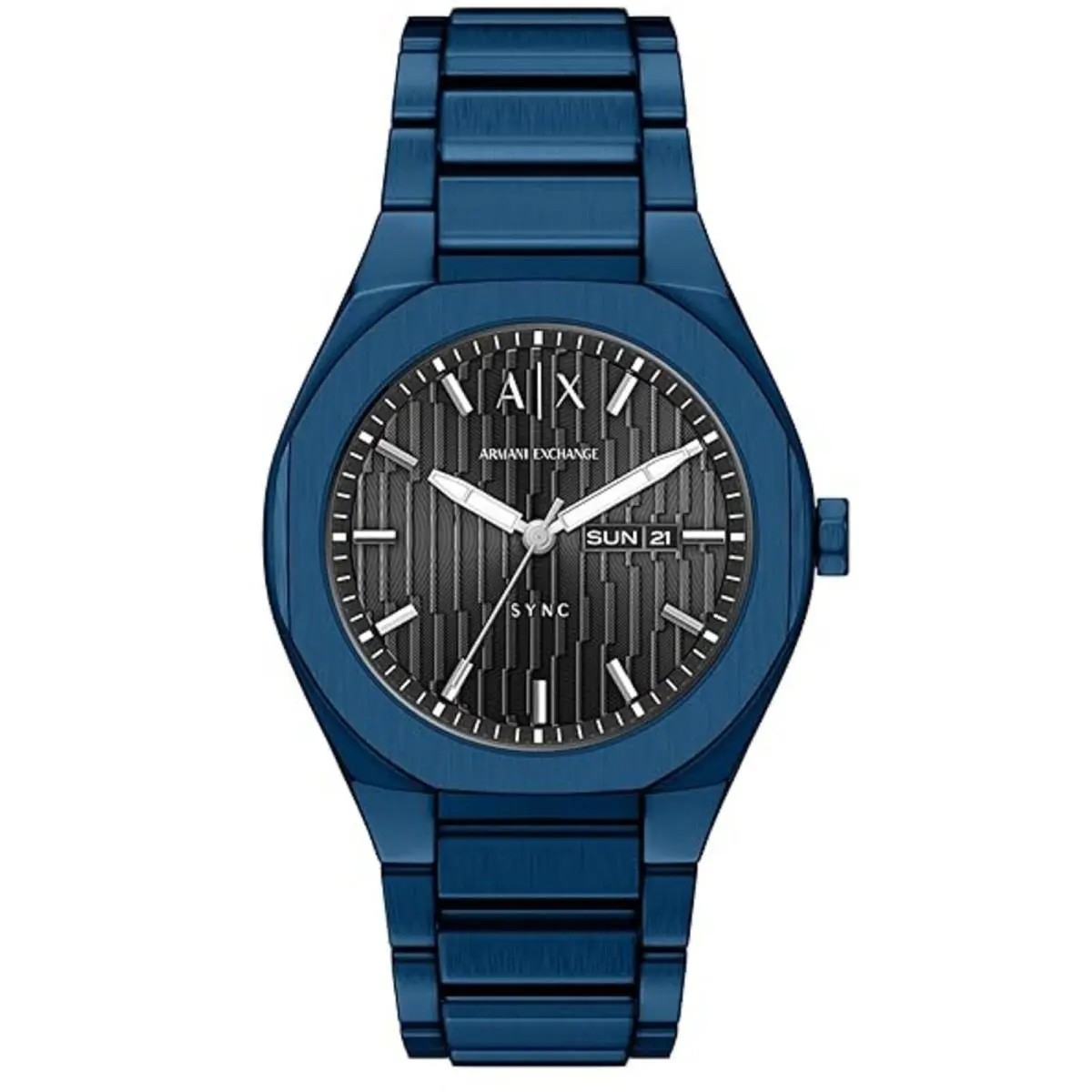 Armani Exchange Men`s Watch Sync Quartz Blue Dial Steel Bracelet Day-date AX4299