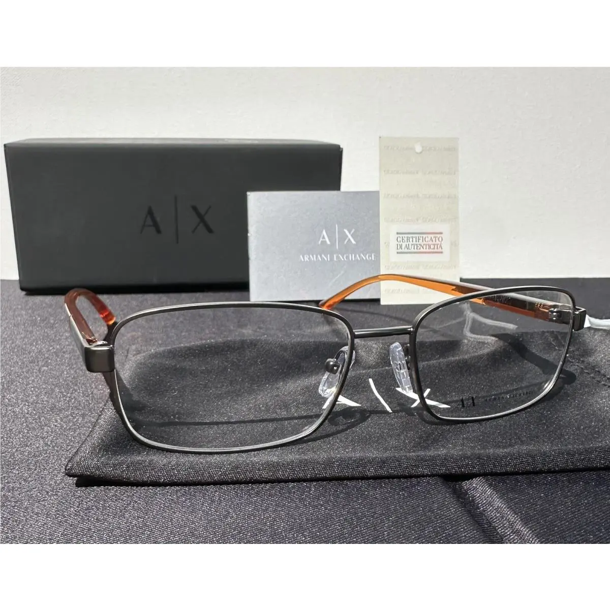 Armani Exchange Eyeglasses Frame Case Model AX 1050 6003 Grey Golden