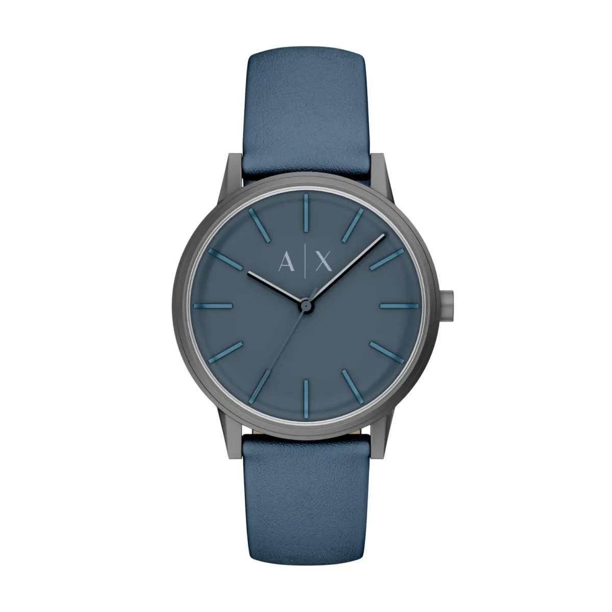 A X Men`s Three-hand Blue Leather Watch Model: by Armani Exchange
