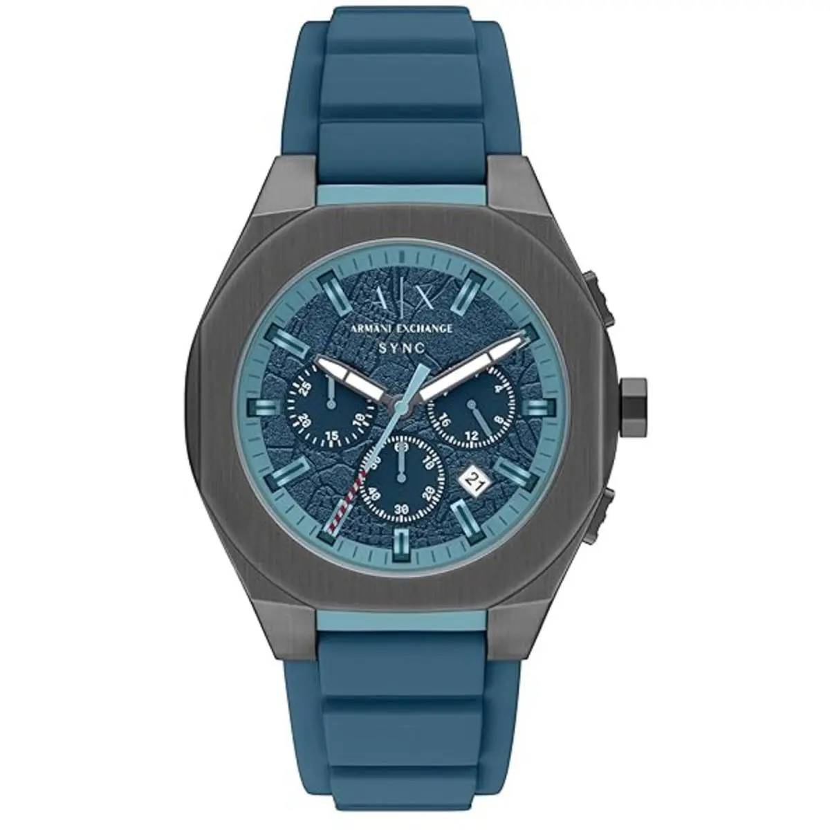 Armani Exchange Men`s Watch Sync Chronograph Blue Dial Silicone Strap AX4291