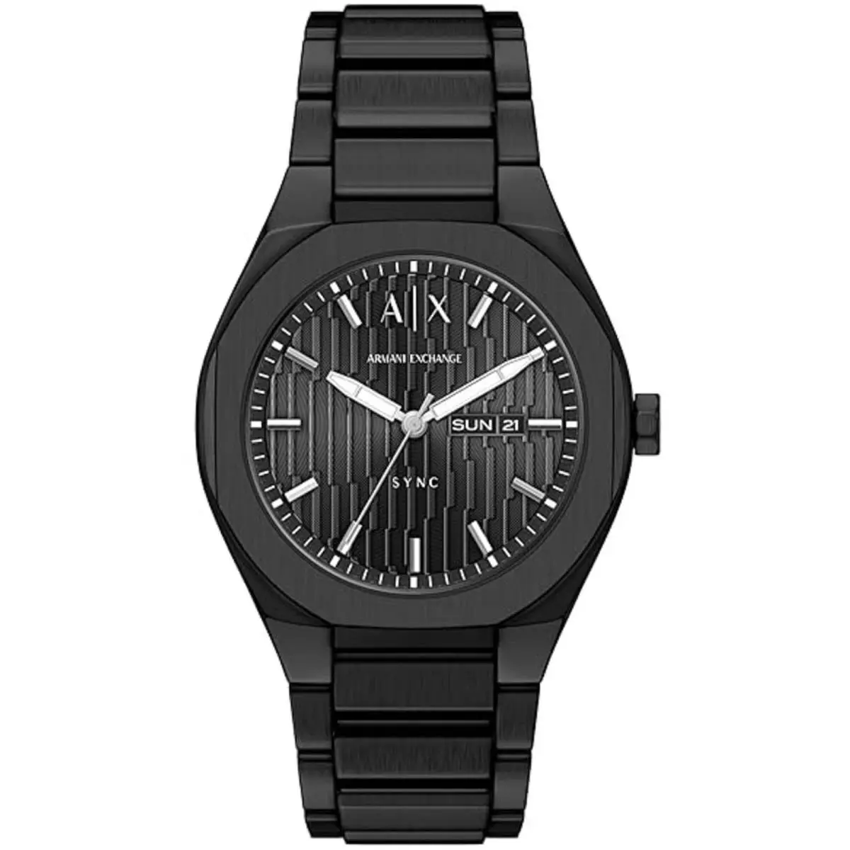 Armani Exchange Men`s Watch Sync Quartz Black Steel Bracelet Day-date AX4301 - Dial: Black, Band: Black