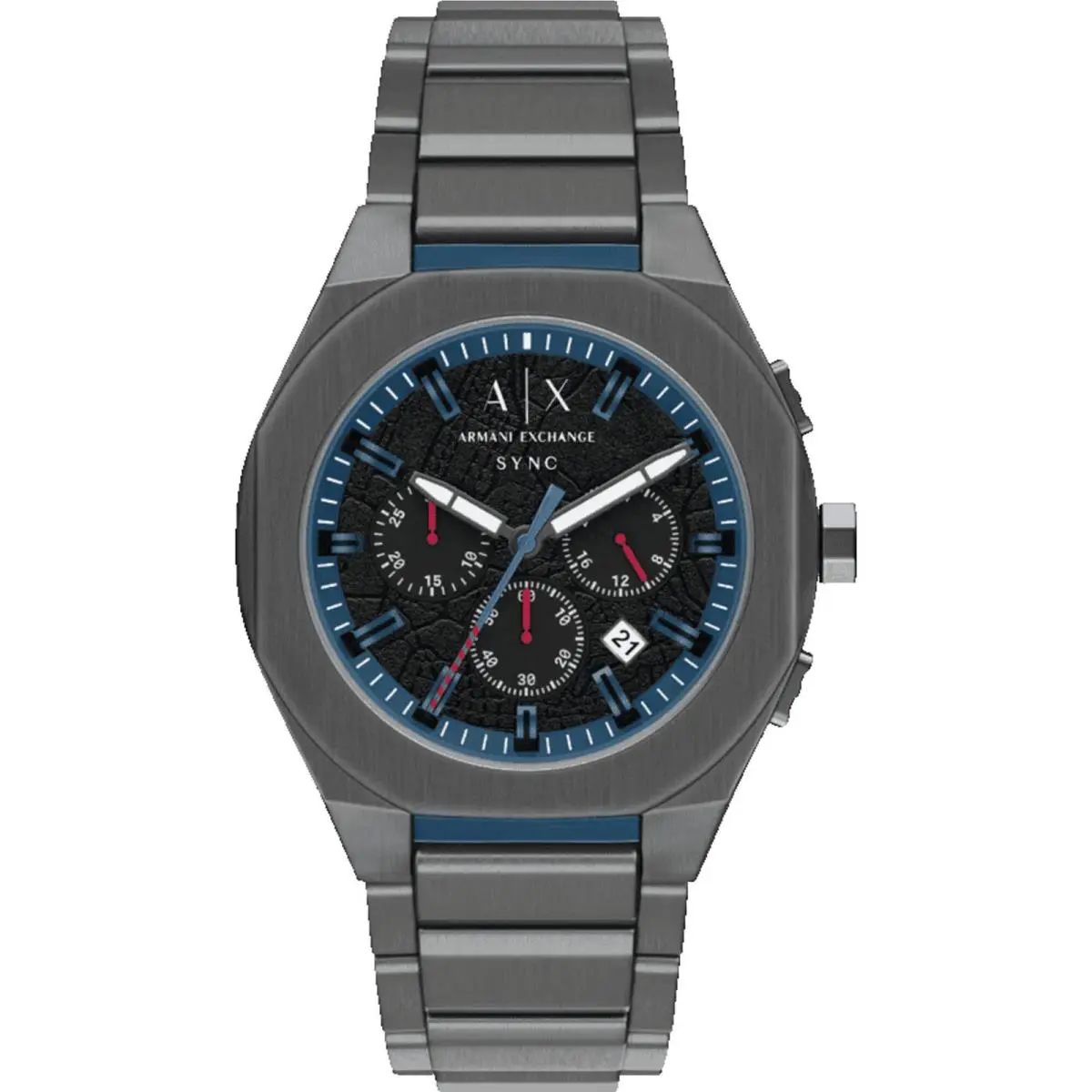 Armani Exchange Men`s Watch Sync Chronograph Black Dial Gunmetal Bracelet AX4295 - Dial: Black, Band: Gunmetal