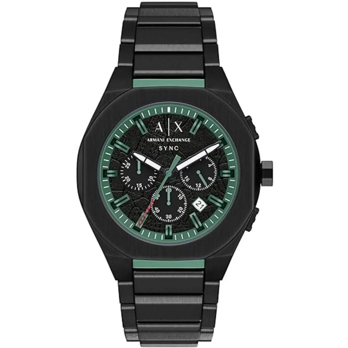 Armani Exchange Men`s Watch Sync Chronograph Black Dial Steel Bracelet AX4294 - Dial: Black, Band: Black
