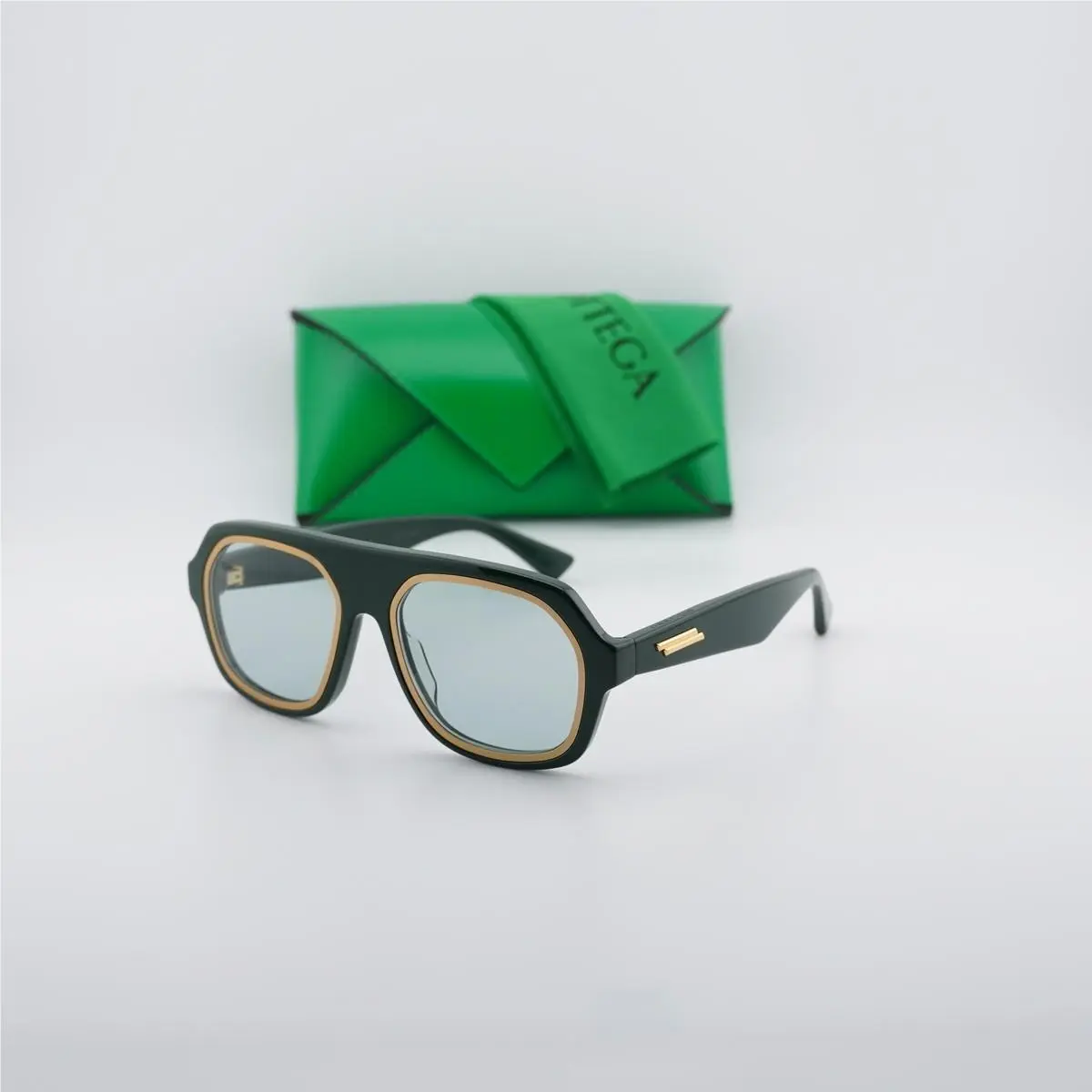 BV1217S 002 Dark Green/gold/sage Green 53-19-145 Sunglasses by Bottega Veneta