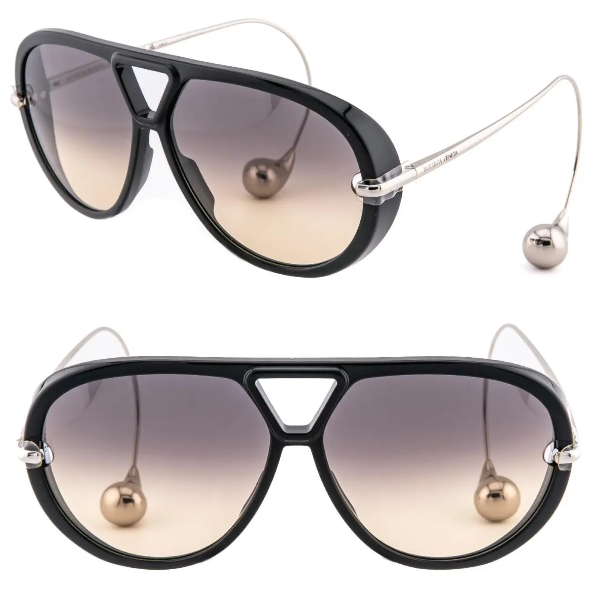 Bottega Veneta 1273 Drop BV1273S Metal Silver Black Unisex Pilot Sunglasses 010