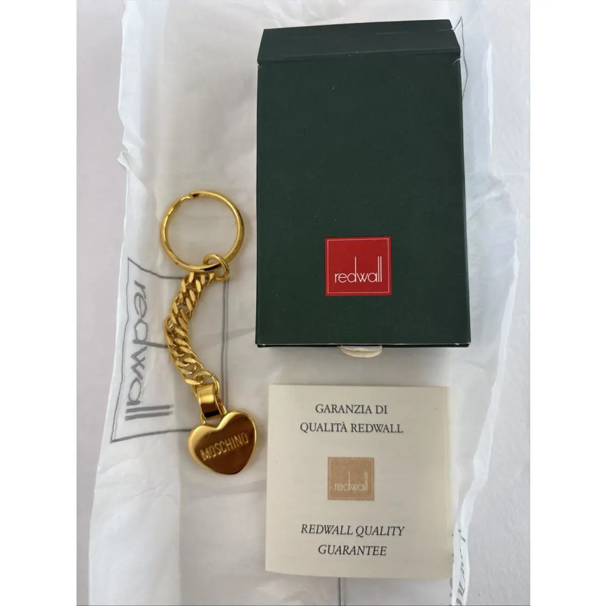 Vtg Moschino by Redwell Made Italy Heart Gold Tone Keyring / Bag Charm Rare