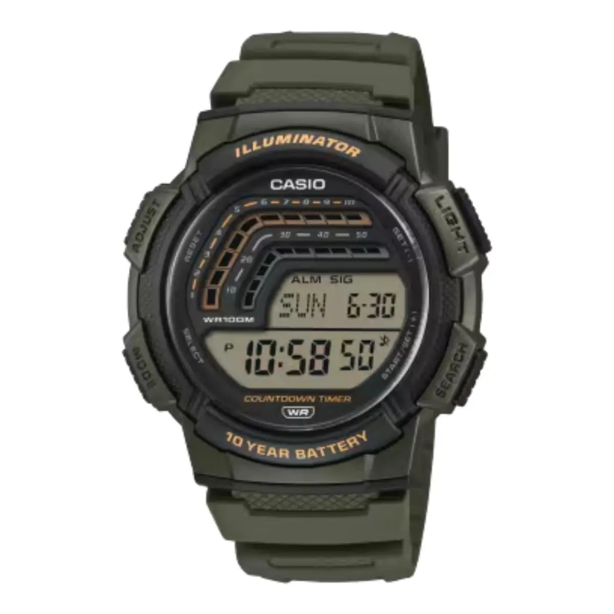 Casio Men`s Digital Sport Watch Green Resin Band - WS-1800-3AVCF