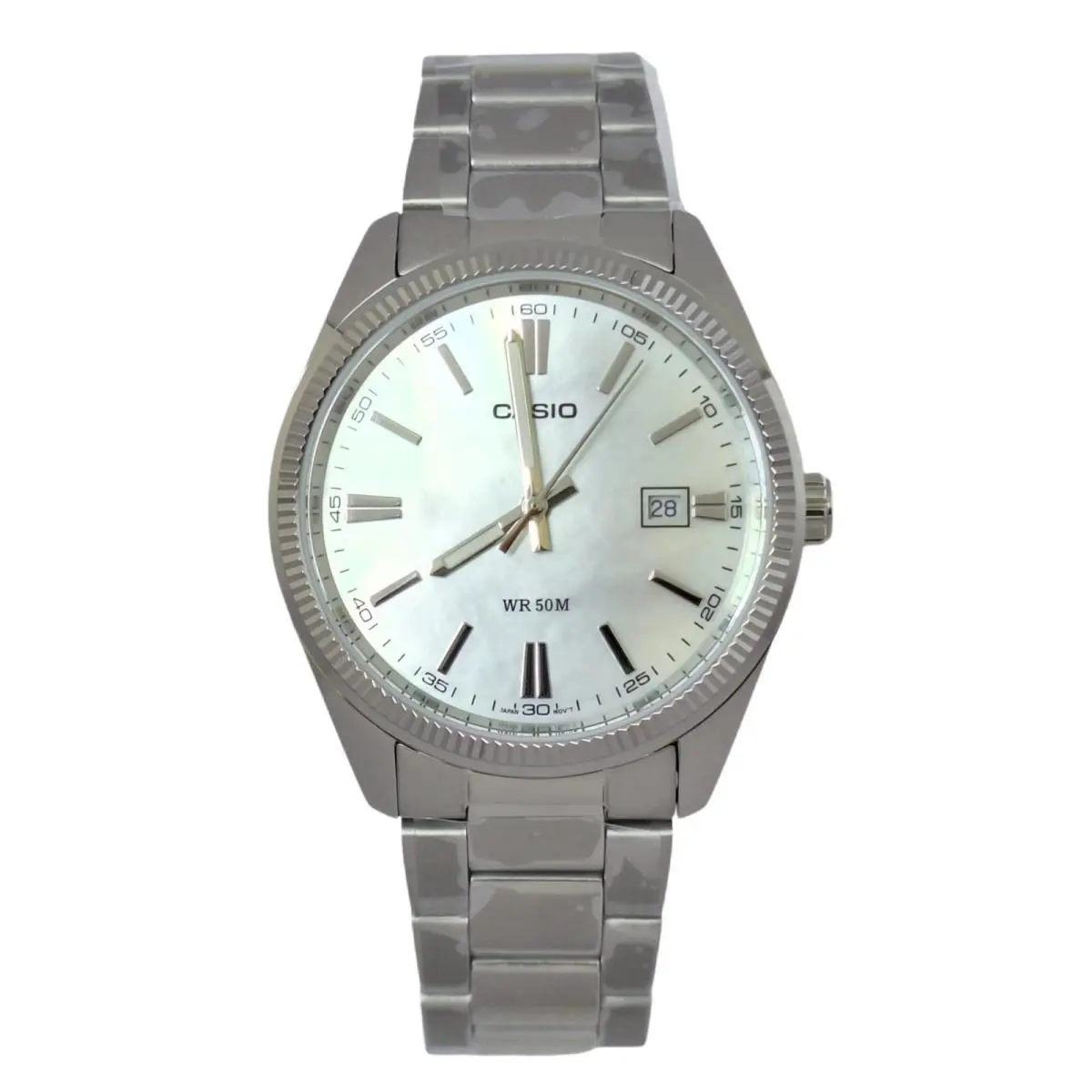 Casio MTP-1302DS-7A Stainless Steel Band Mother of Pearl White Dial Men Watch