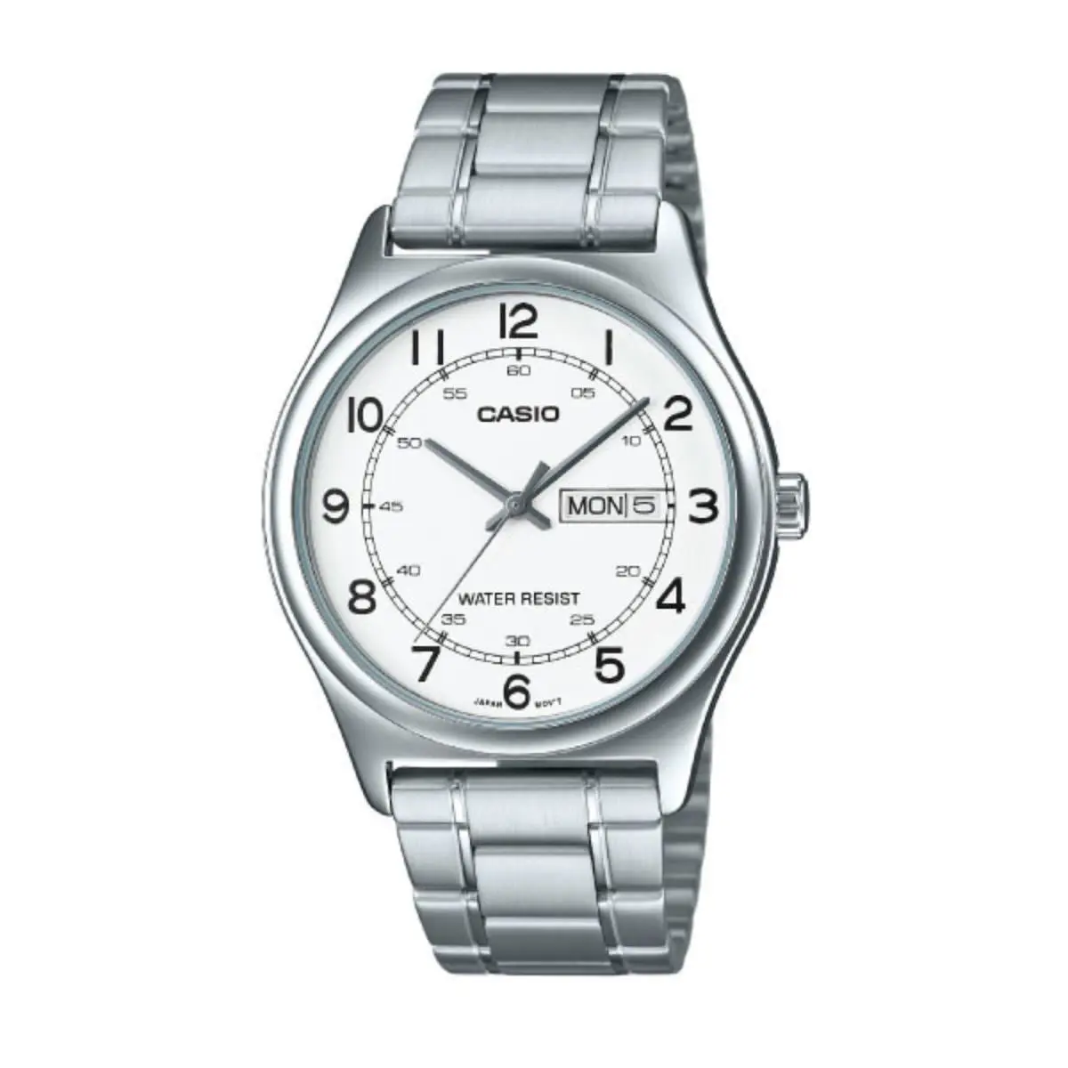 Casio MTP-V006D-7B2 Men`s Stainless Steel White Dial Day Date Analog Dress Watch