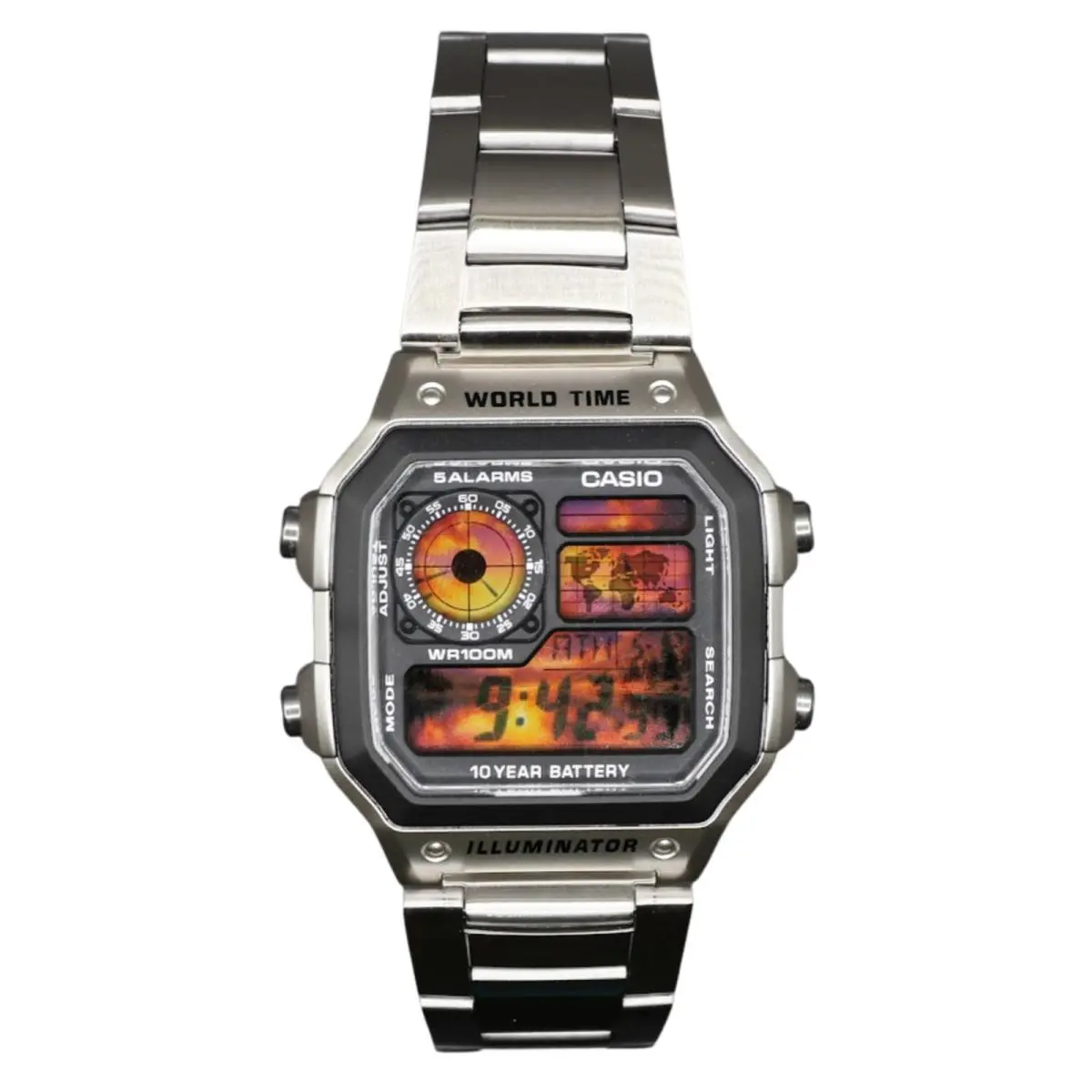 Casio AE-1200WHD Royale World Time Watch Mod Sun-burnt Display