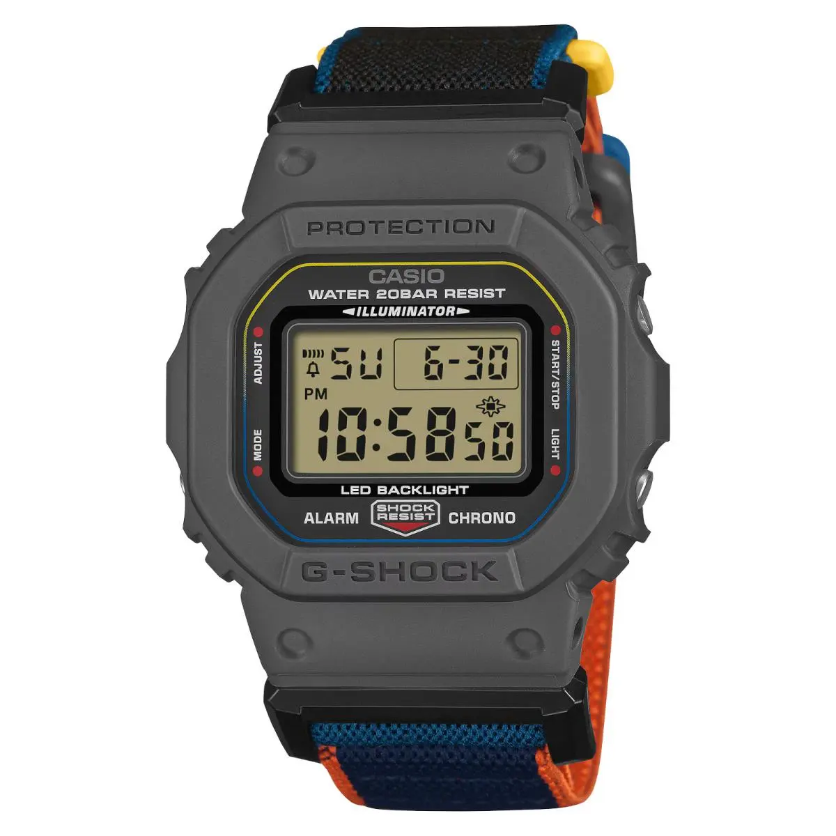 Casio G-shock 5600 Series Digital Gray Resin Cloth Band Watch DW5600MNC8A2