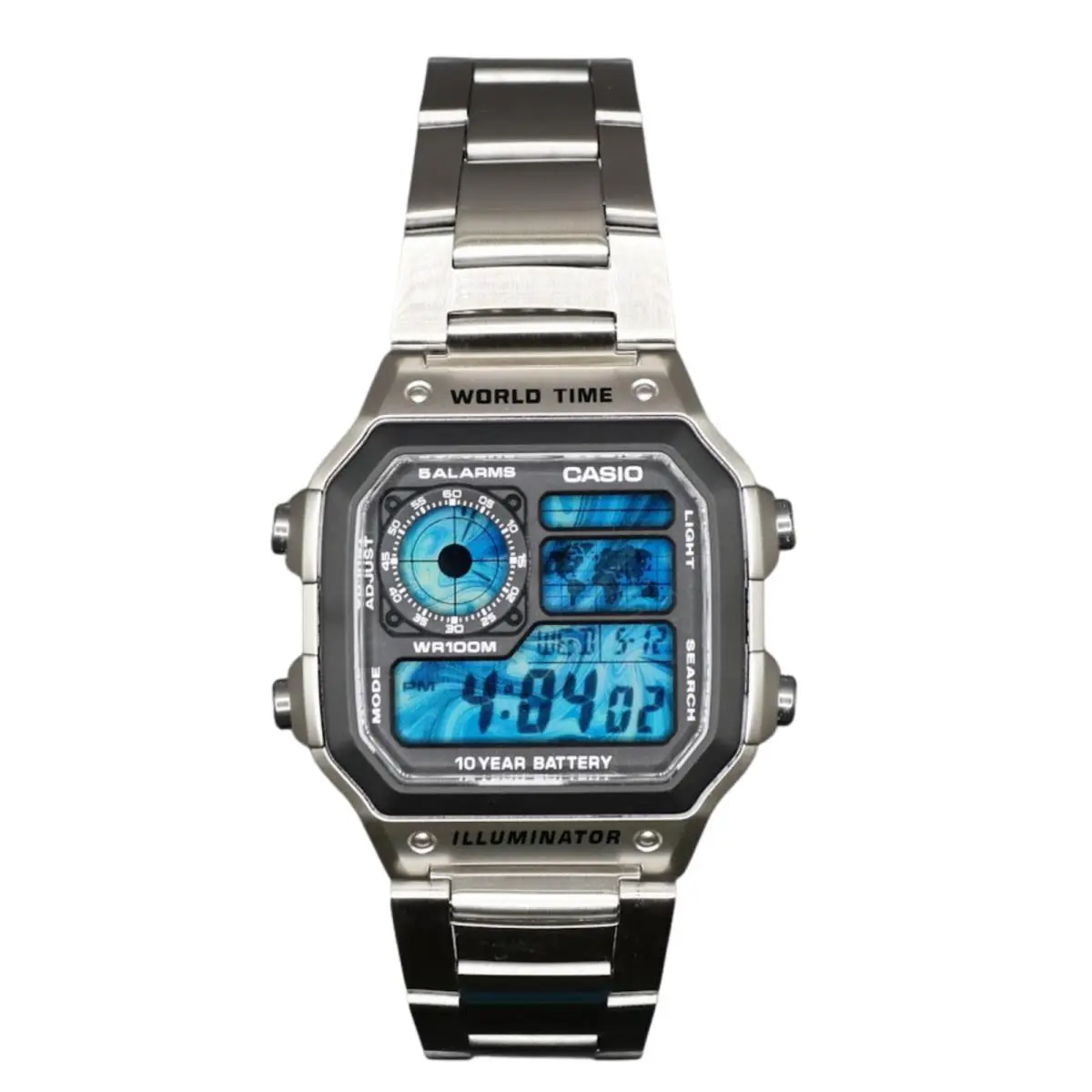 Casio AE-1200WHD Royale World Time Watch Mod Deep Blue Iced Display