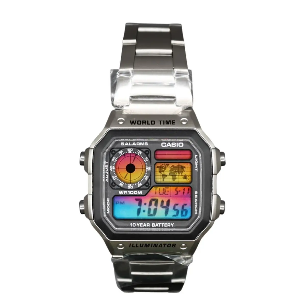 Casio AE-1200WHD Royale World Time Watch Mod Orange Gradient Display