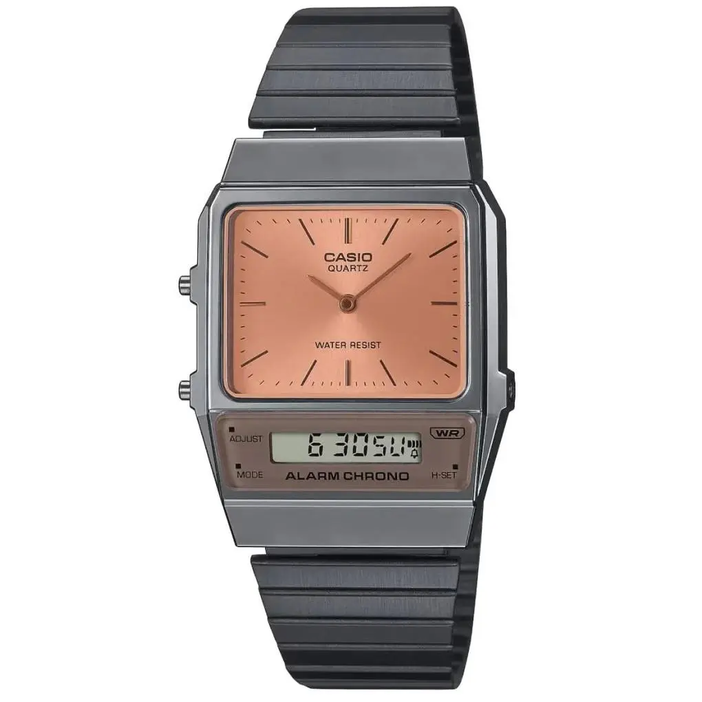 Casio Silver/orange Retro Unisex Digital-analog Dual Time Watch AQ-800ECGG-4A