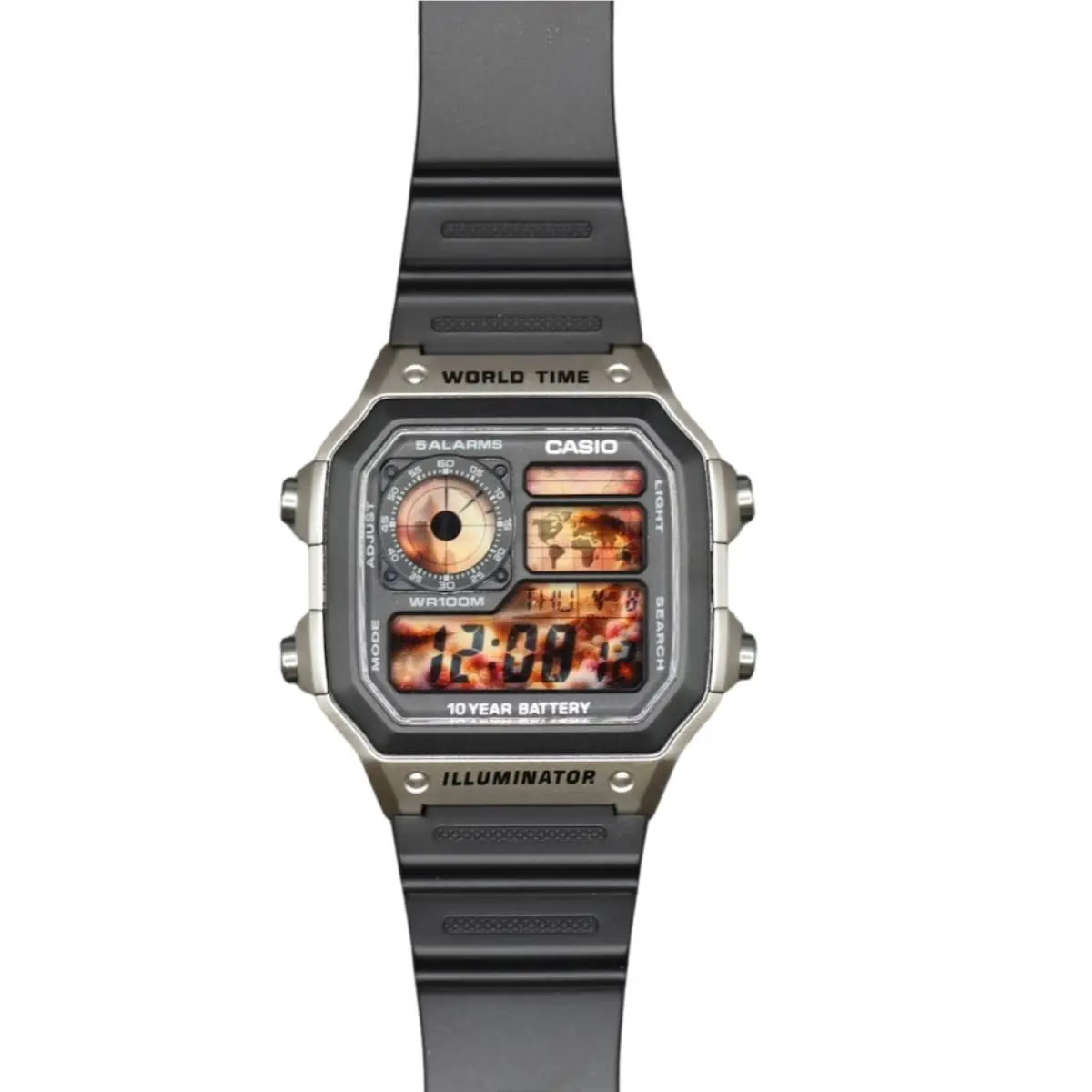 Casio AE-1200WHD Royale World Time Watch Mod Amber Display