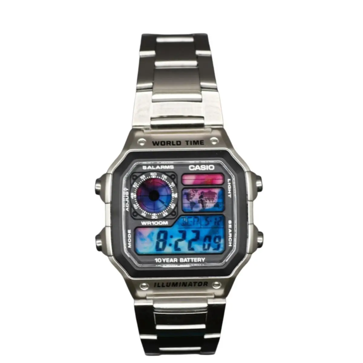Casio AE-1200WHD Royale World Time Watch Mod Blue Pink Wave Display