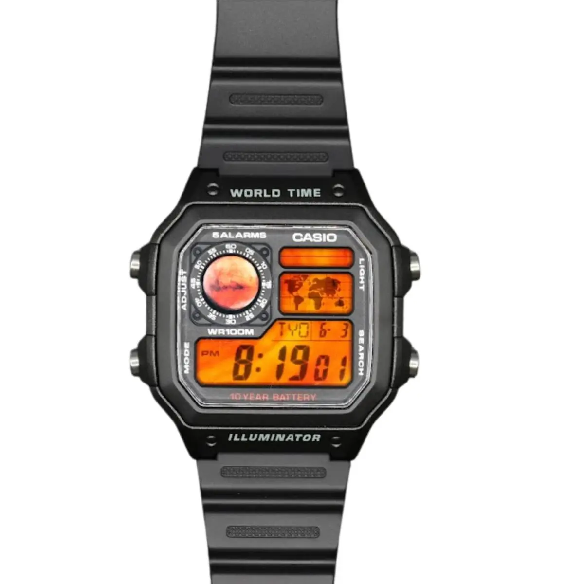 Casio AE-1200WHD Royale World Time Watch Mod Mars Display
