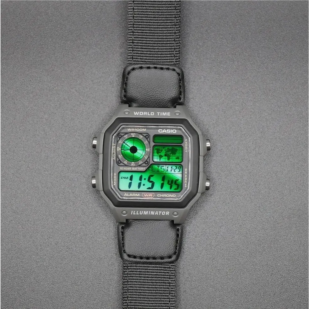 Emerald Green Casio Digital Sport Royale AE-1200WHUB World Time Watch Mod