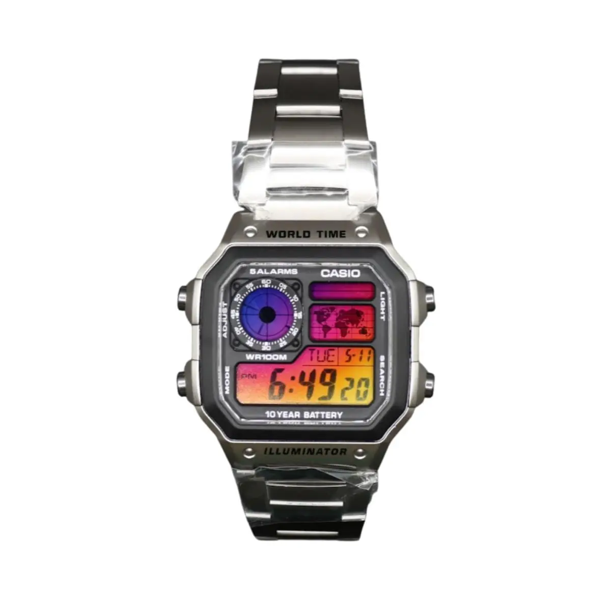 Casio AE-1200WHD Royale World Time Watch Mod Vice City Sunset Gradient Display