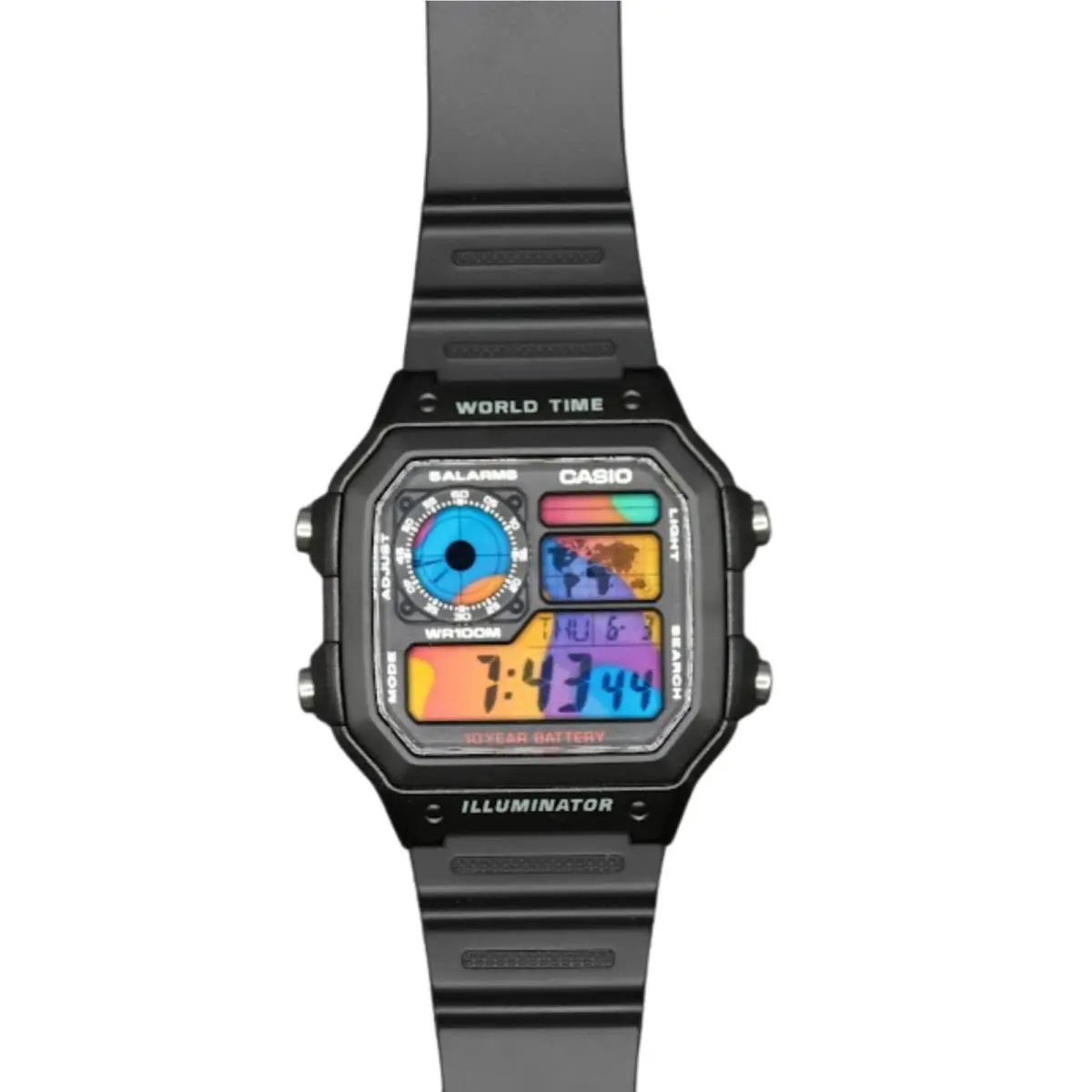 Casio AE-1200WHD Royale World Time Watch Mod Colorful Wave Display