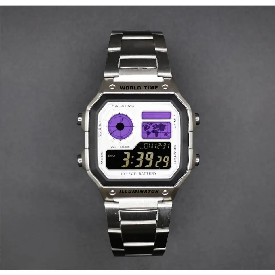 Casio AE-1200WHD. Royale Watch Mod. Negative Display. Silver Steel Dial Mod