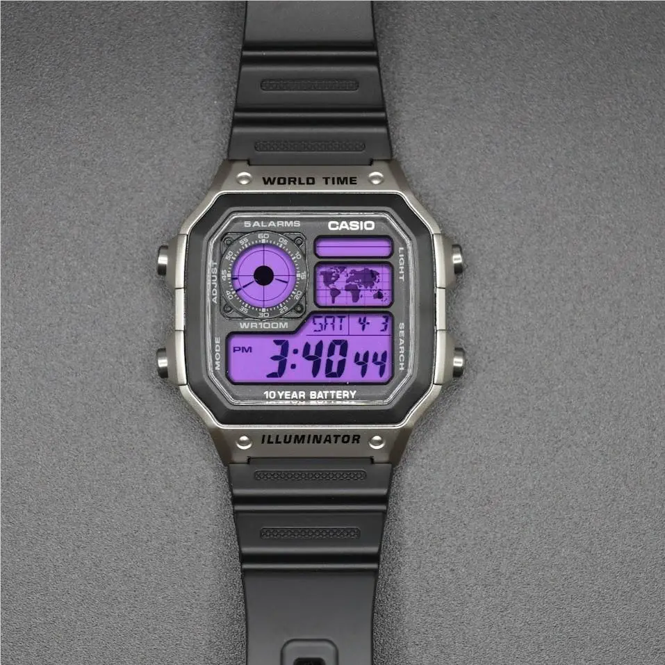 Cyber Violet Casio AE-1200WHD Royale World Time Watch Mod
