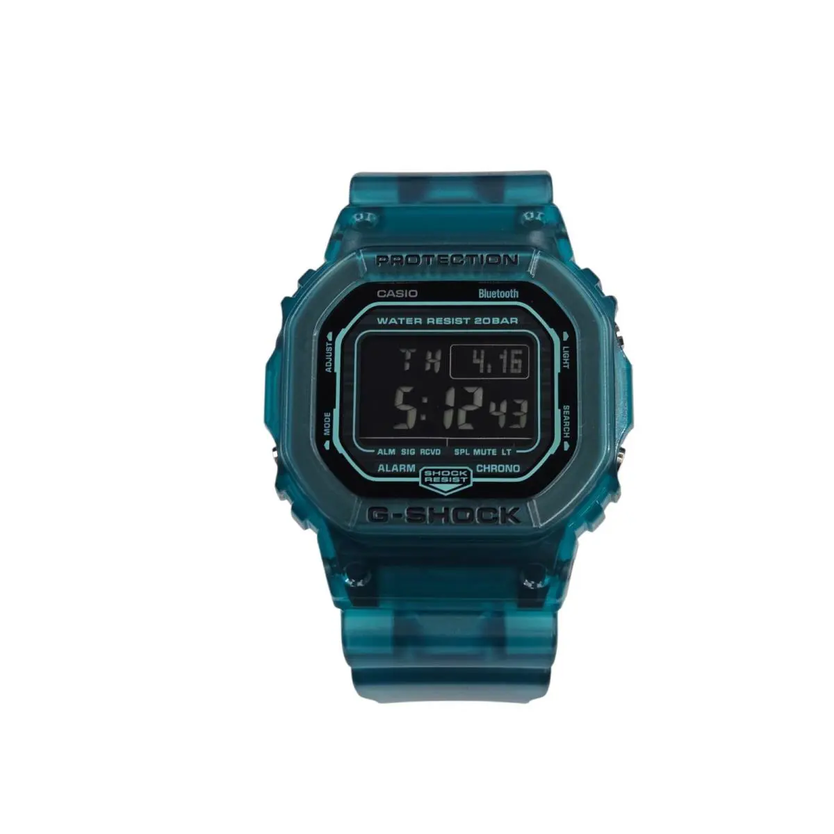 Casio G Shock Digital Bluetooth Watch Transparent DWB5600G-2 DWB5600G - Dial: Aqua Blue, Band: Aqua blue