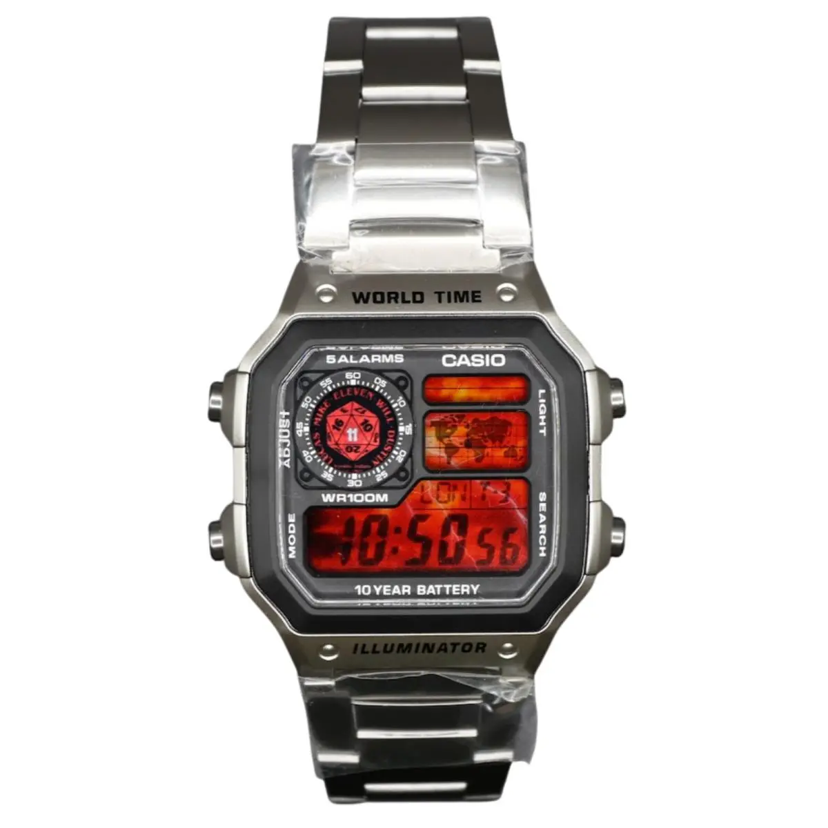 Casio AE-1200WHD Royale World Time Watch Mod Red Lightning Storm Display