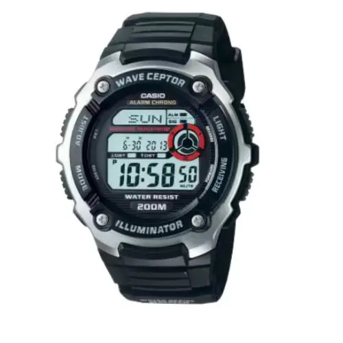 Casio Waveceptor Men`s Atomic Timekeeping Watch – Black Resin Strap Model WV200