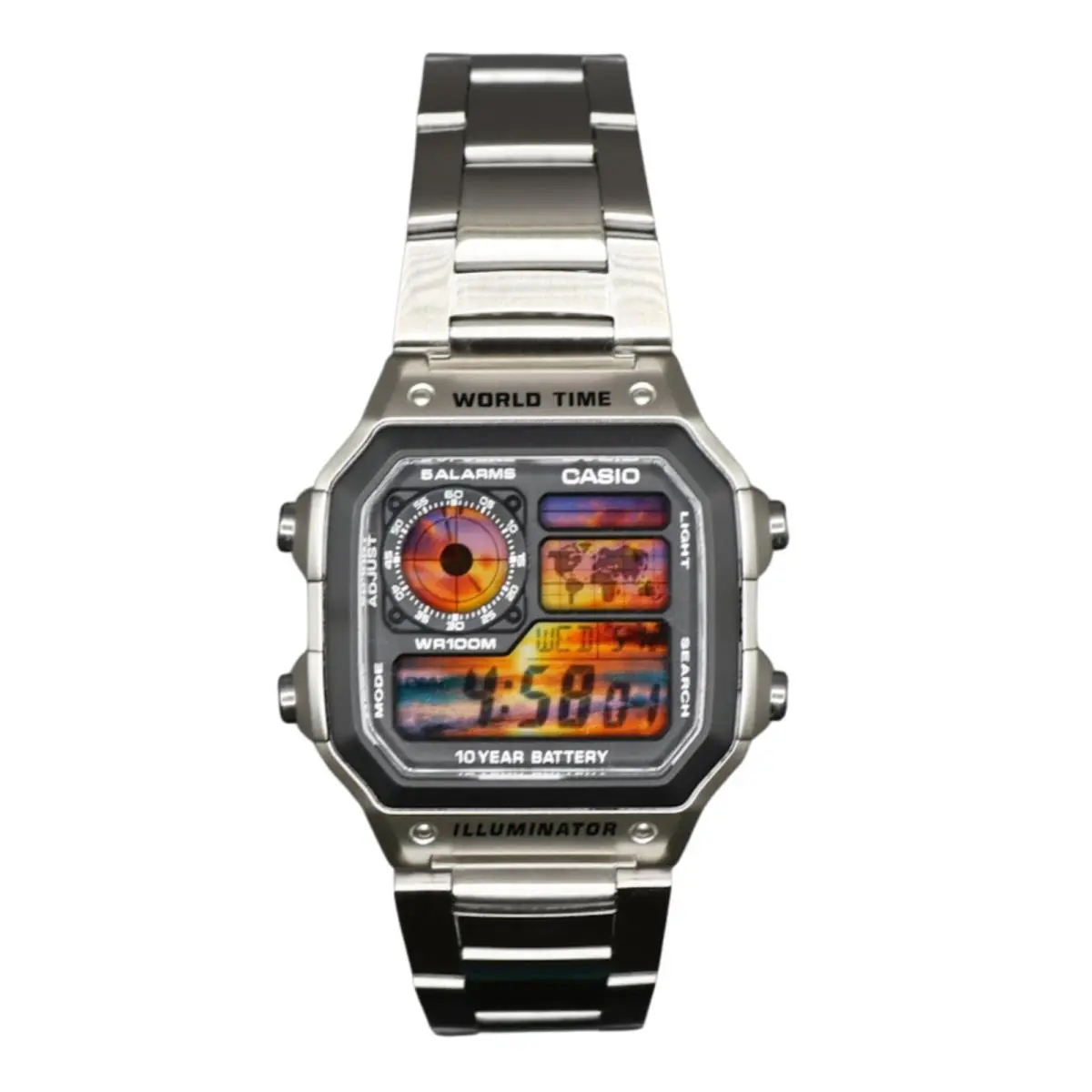 Casio AE-1200WHD Royale World Time Watch Mod Beach Sunset View Display
