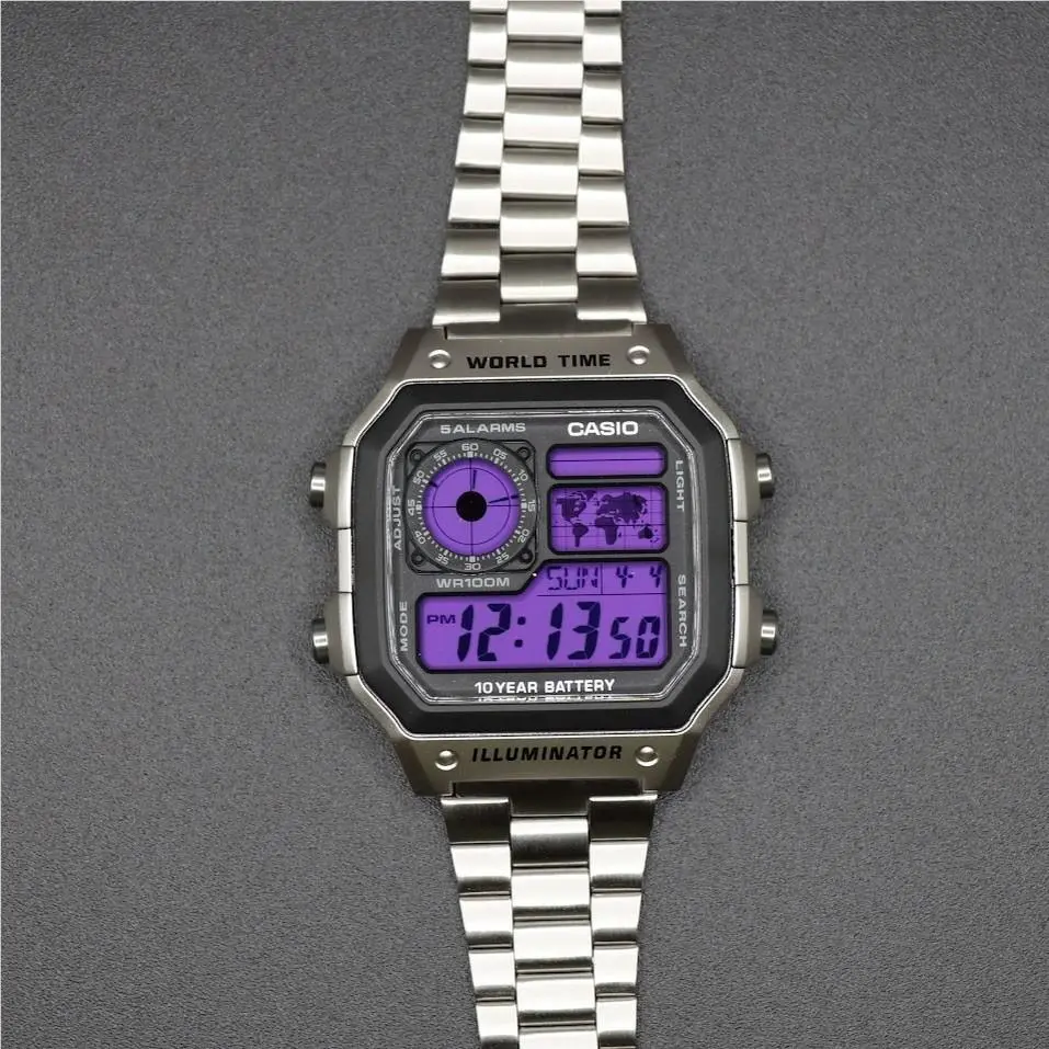 Ultraviolet Casio AE-1200WHD Royale w/ Stainless Steel Watch Band Mod