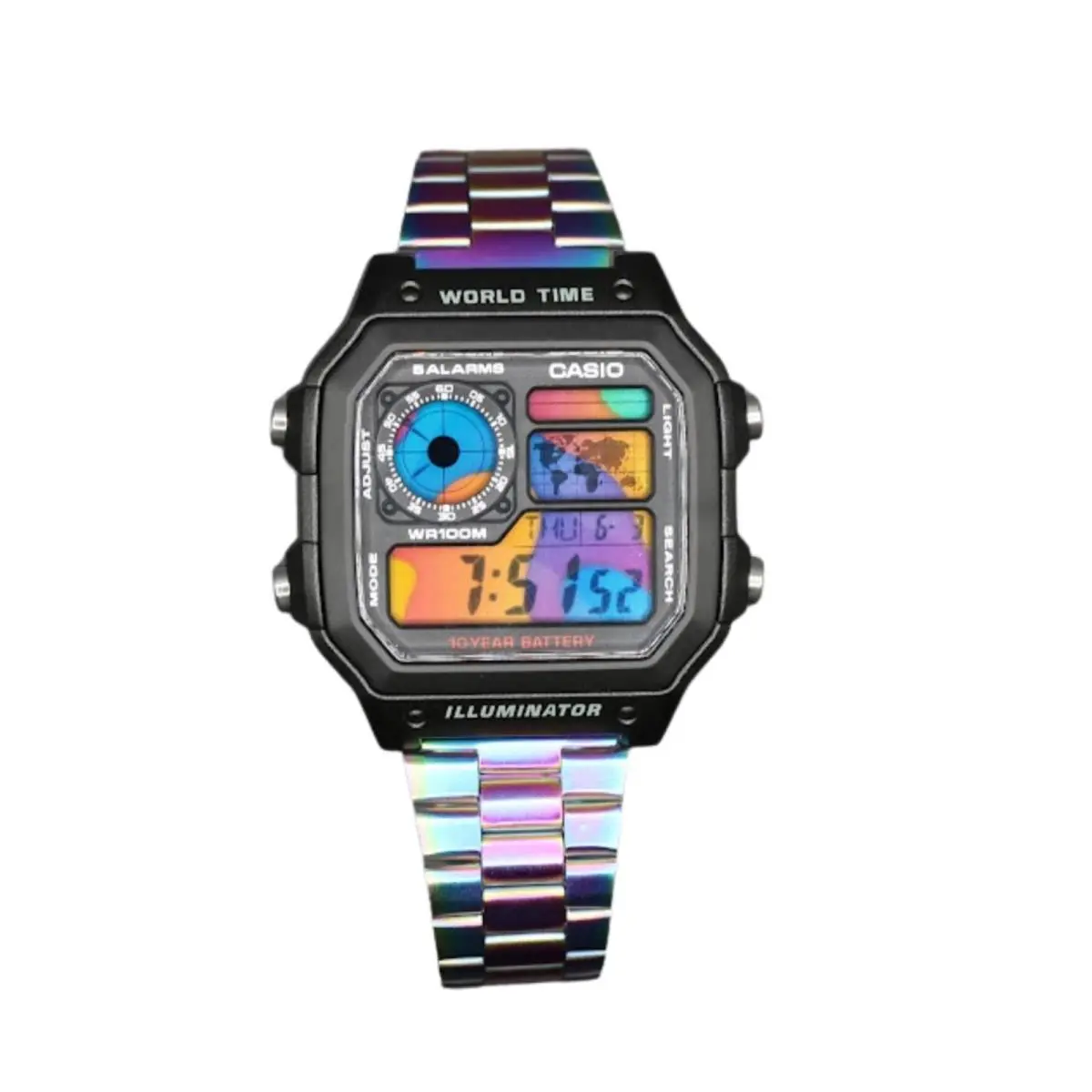 Casio AE-1200WHD Royale World Time Watch Mod Stainless Steel Burn Titanium Mod