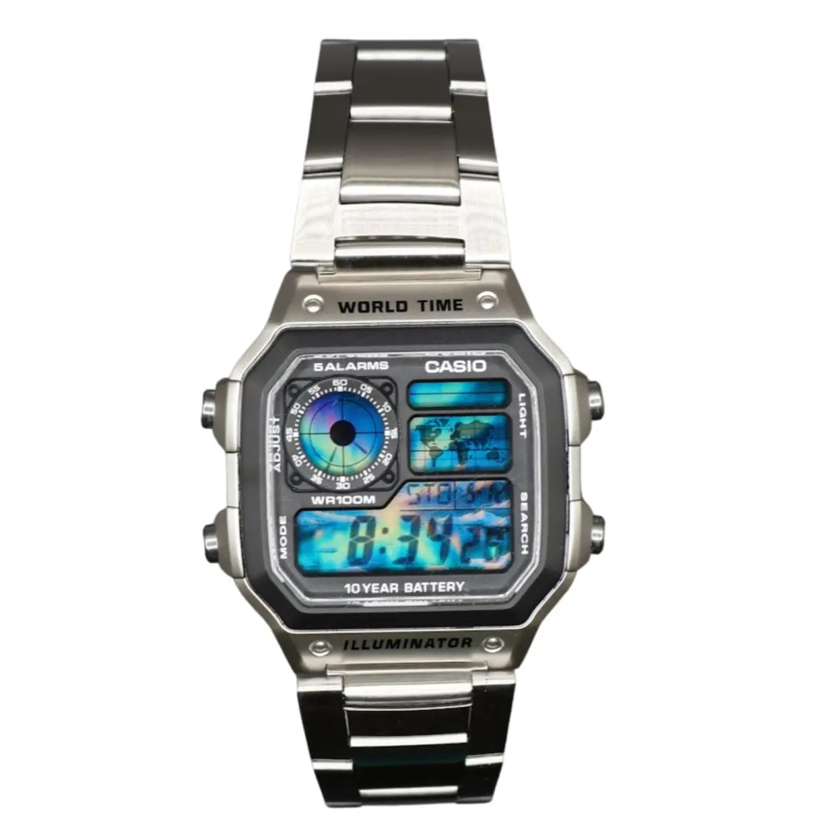 Casio AE-1200WHD Royale World Time Watch Mod Aurora Display