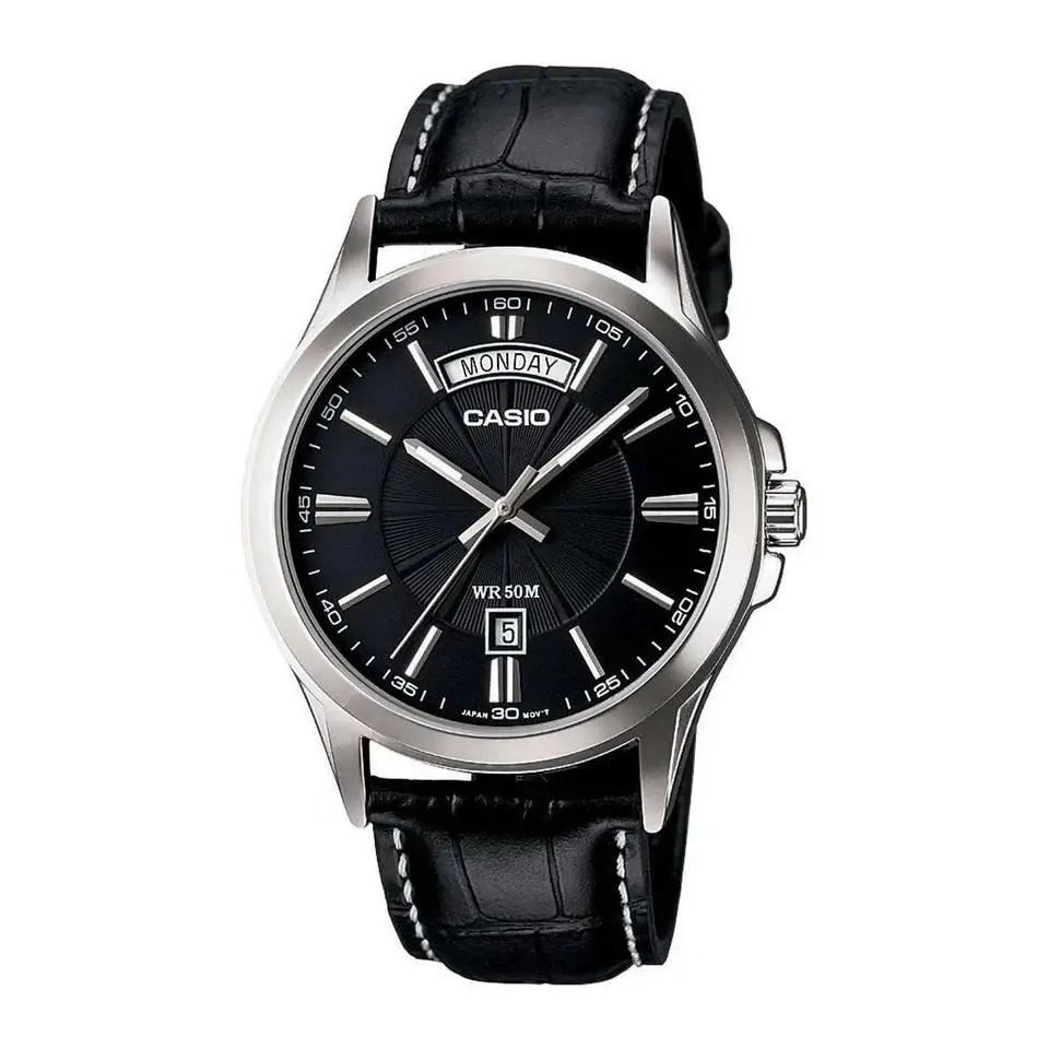 Men`s Analog Silver Dial Leather Strap Watch - MTP-1381L-1AVDF by Casio